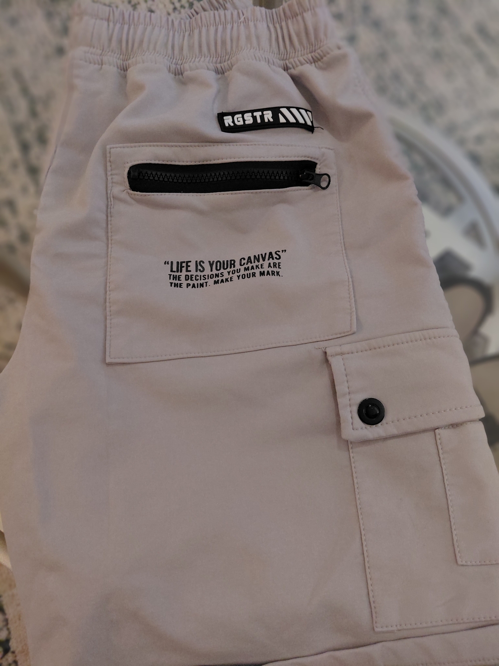 RGSTR Men's Light Beige Cargo Shorts with Elastic Waist